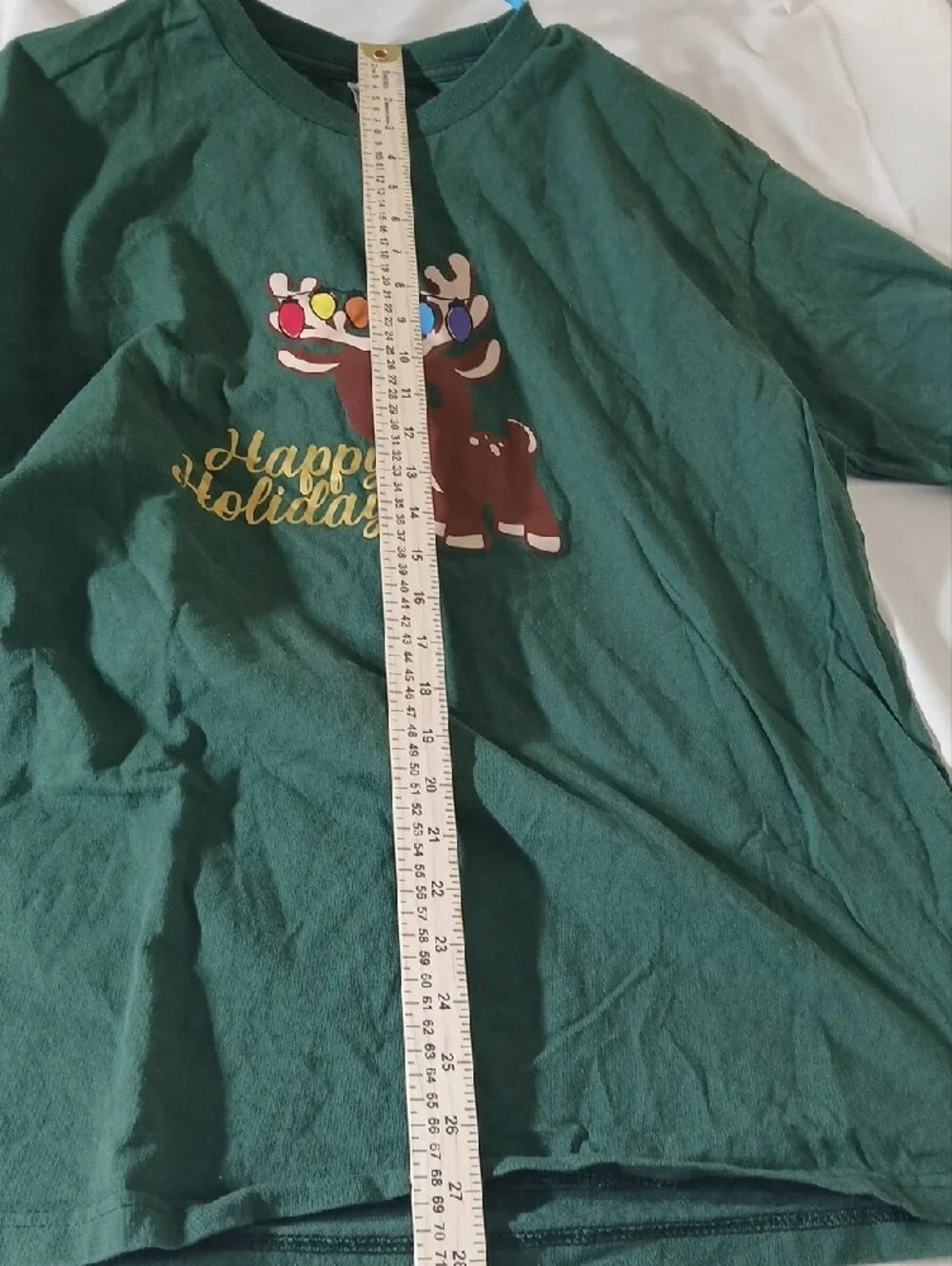 Happy Holidays Reindeer Graphic T-Shirt - Green Size Large